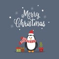 Cartoon cute penguin vector character. Christmas print with penguin. Royalty Free Stock Photo